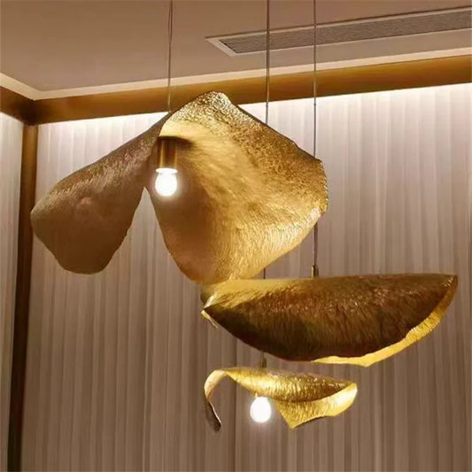 Vintage Koperen Hanglamp – Handgesmeed Lotusblad Design voor Eetkamer & Keuken