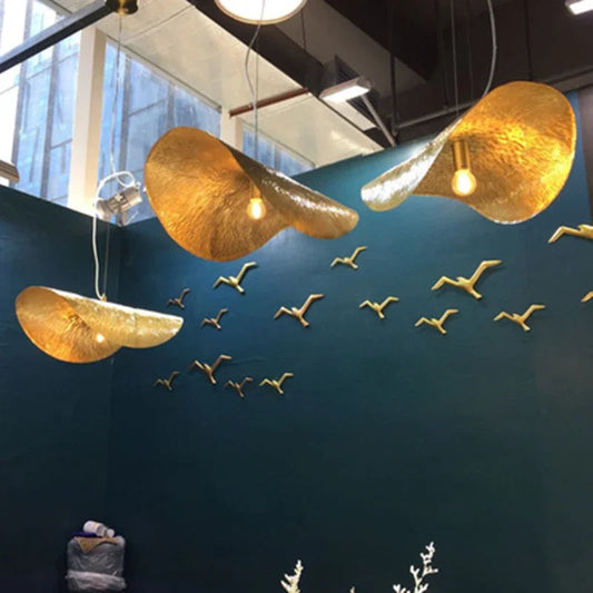 Vintage Koperen Hanglamp – Handgesmeed Lotusblad Design voor Eetkamer & Keuken